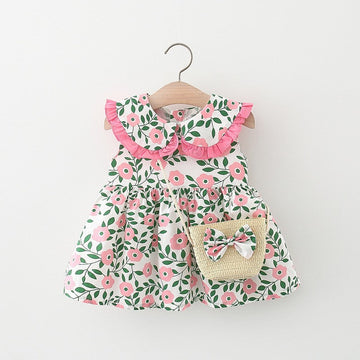 Fashion Baby Girls Flower Bow Print Dresses Bag