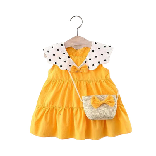 Cute Baby Girls Polka dots Bow Print Dresses And Bag