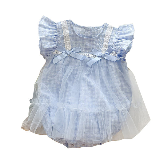 Baby Kid Girls Solid Color Bow Rompers