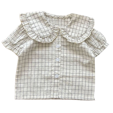 Cute Baby Kid Girls Solid Color Checked Print Blouses And Shorts