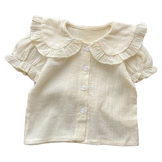 Cute Baby Kid Girls Solid Color Checked Print Blouses And Shorts