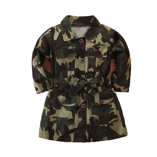 Baby Kid Girls Camo Ribbon Coats