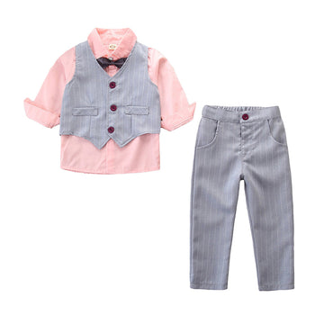 3 Pieces Set Baby Kid Boys Birthday Party Bow Shirts Striped Vests Waistcoats And Pants