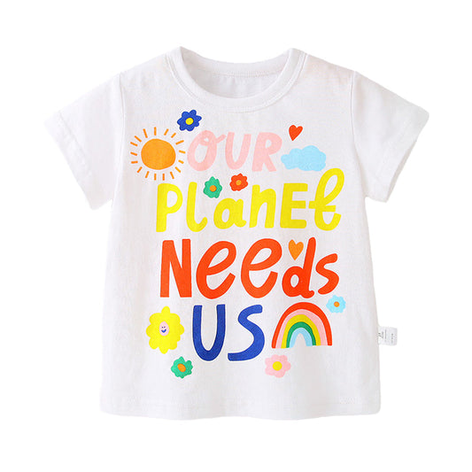 Baby Kid Unisex Letters Flower Print T-Shirts