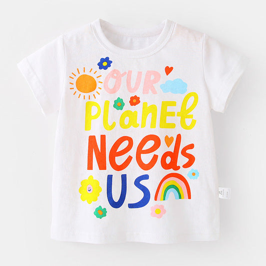 Baby Kid Unisex Letters Flower Print T-Shirts