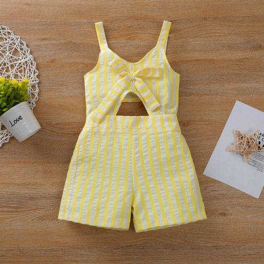 Baby Kid Girls Striped Bow Rompers