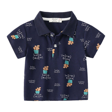 Baby Kid Boys Letters Cartoon Plant Print Polo Shirts