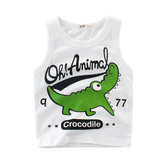 Baby Kid Unisex Letters Dinosaur Print Tank Tops