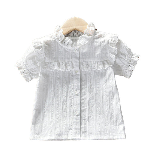 Kid Girls Solid Color Lace Blouses