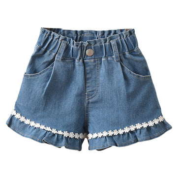 Baby Kid Girls Solid Color Flower Shorts Jeans