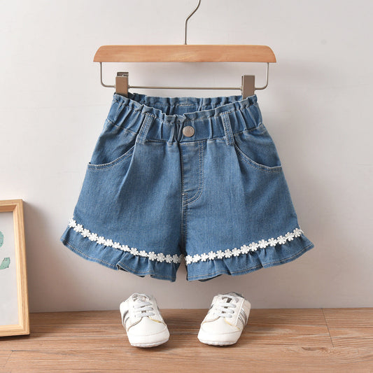 Baby Kid Girls Solid Color Flower Shorts Jeans
