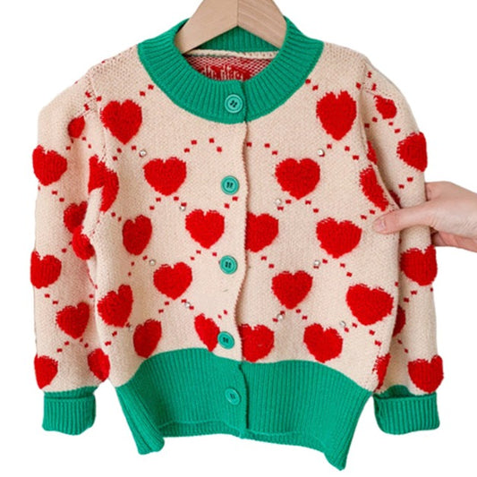 Baby Kid Girls Love heart Crochet Valentine's Day Cardigan Knitwear