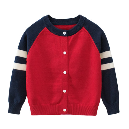 Baby Kid Boys Striped Color-blocking Crochet Cardigan