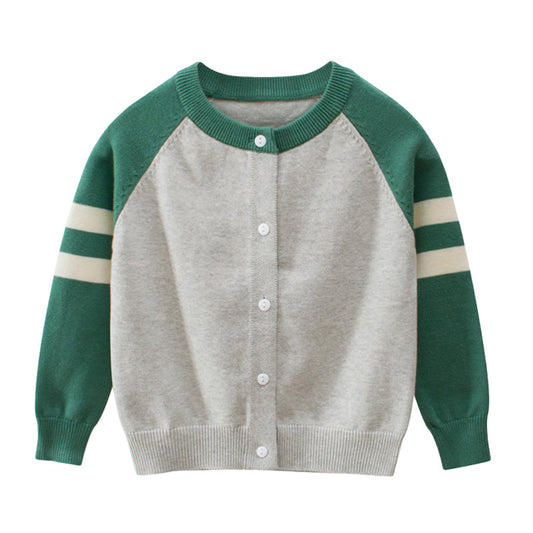 Baby Kid Boys Striped Color-blocking Crochet Cardigan