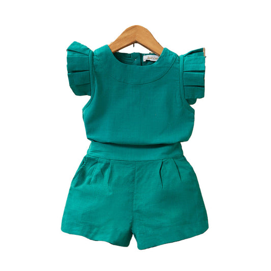 2 Pieces Set Baby Kid Girls Solid Color Tops And Shorts