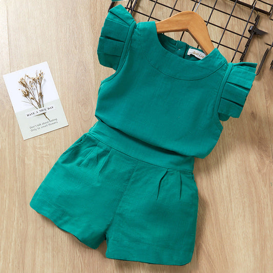 2 Pieces Set Baby Kid Girls Solid Color Tops And Shorts