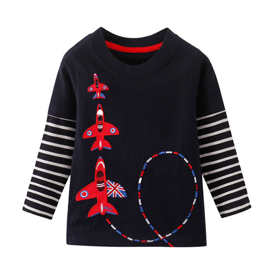 Fashion Baby Kid Boys Color-blocking Embroidered Tops