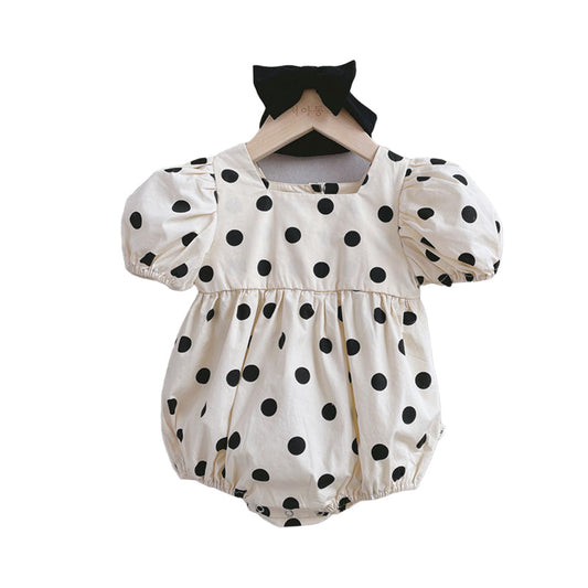 Baby Girls Polka dots Print Rompers And Accessories Bow Headwear