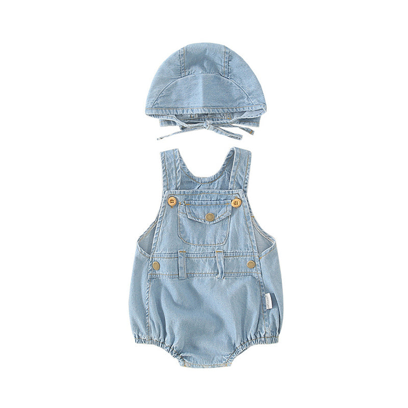 Baby Unisex Solid Color Rompers And Accessories Hats