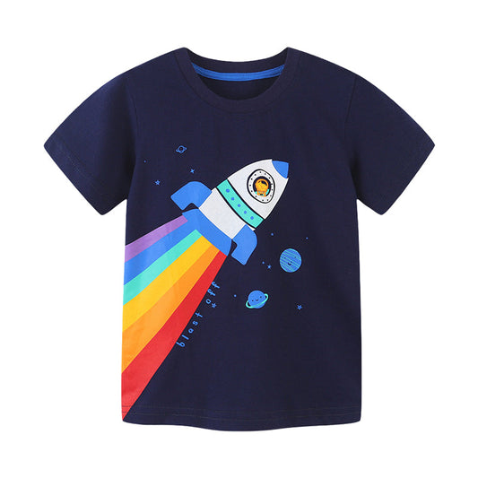 Baby Kid Boys Rainbow Cartoon Galaxy Print T-Shirts