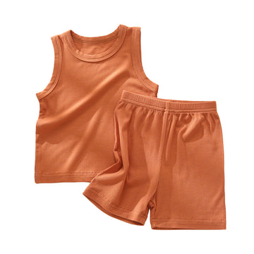 Fashion 2 Pieces Set Baby Kid Unisex Solid Color Tank Tops And Shorts Sleepwears