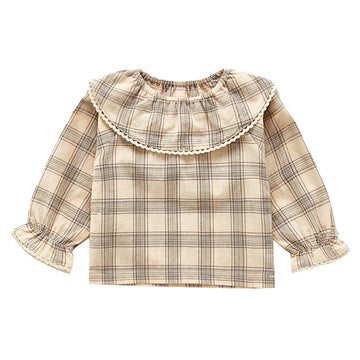 Baby Kid Girls Flower Checked Print Tops