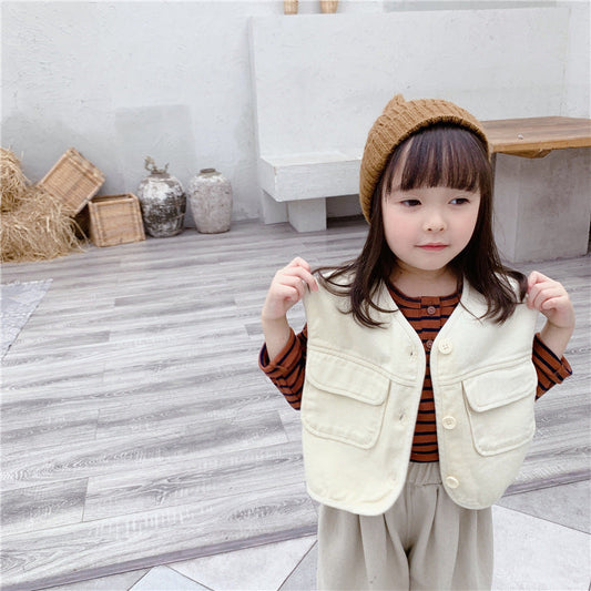Baby Kid Girls Solid Color Polka dots Vests Waistcoats