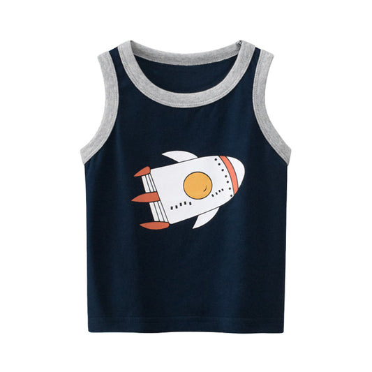 Baby Kid Boys Letters Car Cartoon Print Tank Tops