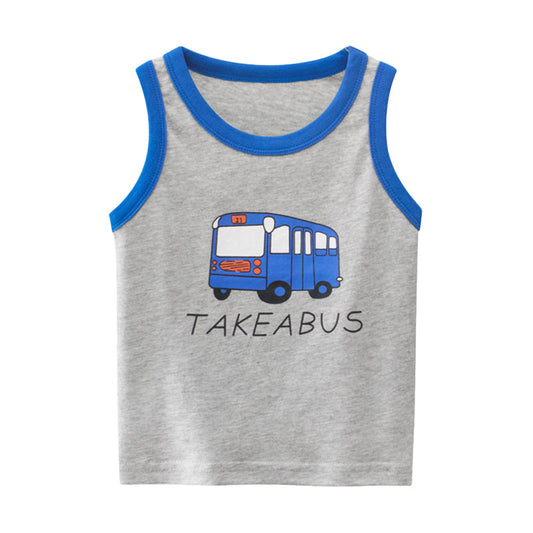 Baby Kid Boys Letters Car Cartoon Print Tank Tops