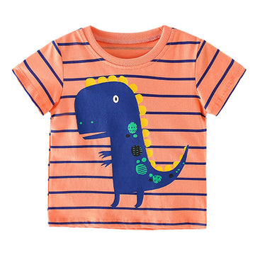 Baby Kid Unisex Striped Dinosaur Print T-Shirts