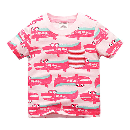 Baby Kid Girls Striped Animals Car Embroidered Print T-Shirts