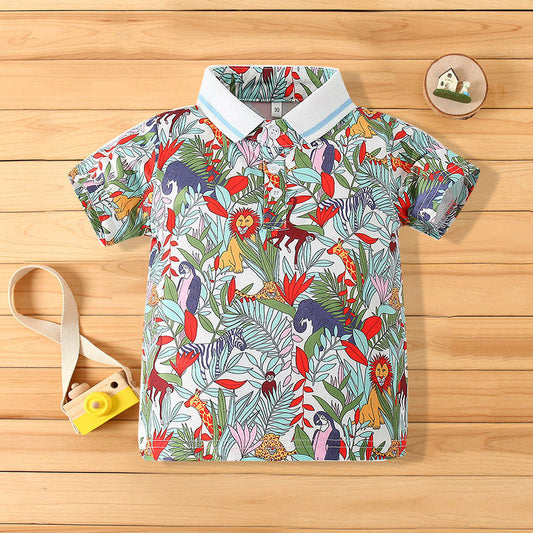 Baby Kid Boys Animals Plant Print Polo Shirts