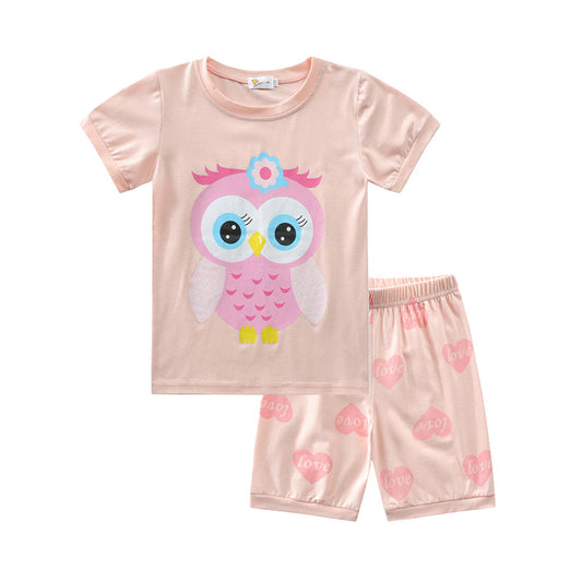 Fashion 2 Pieces Set Kid Unisex Animals Flamingo Star Unicorn Print T-Shirts And Shorts Sleepwears