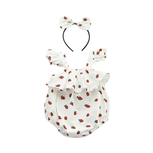 Baby Girls Fruit Checked Print Rompers And Accessories Headwear