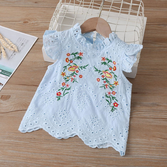 Baby Kid Girls Flower Embroidered Tank Tops