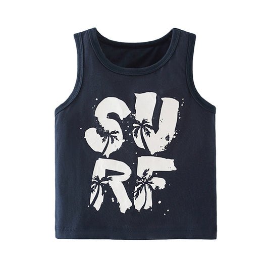 Baby Kid Boys Letters Cartoon Plant Print Tank Tops