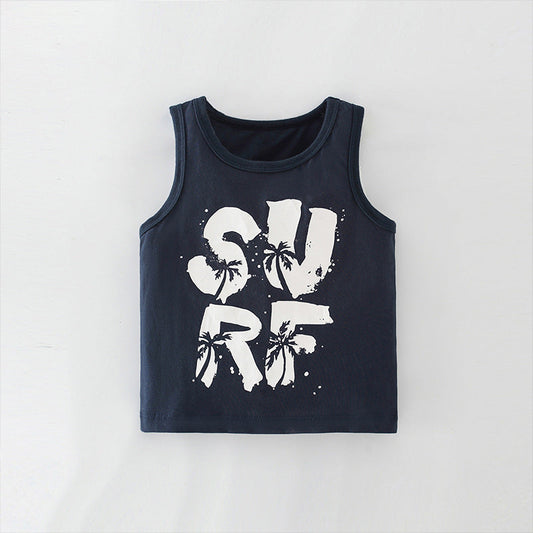 Baby Kid Boys Letters Cartoon Plant Print Tank Tops