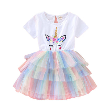 Baby Kid Girls Rainbow Unicorn Print Dresses