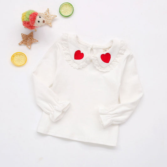 Baby Kid Girls Love heart Embroidered Tops