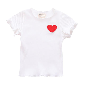 Baby Kid Girls Fruit Rainbow Love heart Cartoon Embroidered Muslin&Ribbed Tops