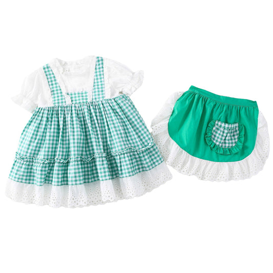 Baby Kid Girls Color-blocking Checked Embroidered Dresses Accessories Others Accessories