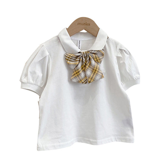 Baby Kid Girls Checked Bow Alphabet Polo Shirts Skirts