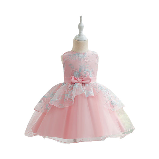 Baby Kid Girls Flower Bow Embroidered Princess Dresses