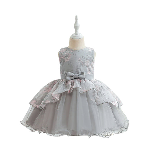 Baby Kid Girls Flower Bow Embroidered Princess Dresses