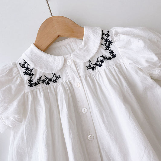 Baby Kid Girls Solid Color Embroidered Blouses