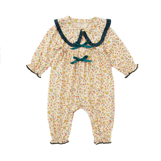 Baby Kid Girls Color-blocking Flower Print Jumpsuits