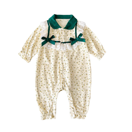 Baby Kid Girls Flower Bow Lace Print Jumpsuits