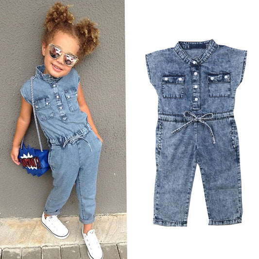 Baby Kid Girls Solid Color Ribbon Jumpsuits