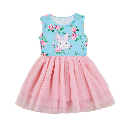 Kid Girls Animals Cartoon Rabbit Print Easter Dresses