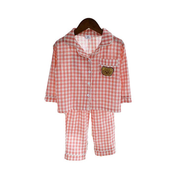 2 Pieces Set Baby Kid Unisex Checked Cartoon Print Tops And Pants